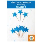 Atölye Doruk 10 ADET Mavi Büyük Boy Yıldız Kürdan Simli Eva Kürdan-Elsa Doğum Günü, Baby Shower,Parti Malzemeleri
