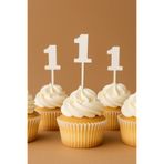 Atolye Doruk 20 ADET Beyaz 1 Rakamı Cupcake Kürdanı-1 Yaş Doğum Günü Pasta Süsleme Malzemeler