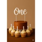 Atolye Doruk Beyaz 1 Yaş Doğum Günü Pasta Süsü- One Pasta Yazısı-1 Rakamı Cupcake Kürdanı -Bebek Doğum Günü Set