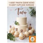 Atölye Doruk KAHVE-KREM 2 Yaş Doğum Günü Pasta Süsü- TWO Pasta Yazısı-2 Rakamı Cupcake Kürdanı -Retro Doğum Günü