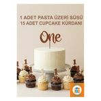 Atölye Doruk KAHVE KREM Retro 1 Yaş Doğum Günü Pasta Süsü- One Pasta Yazısı-1 Rakamı Cupcake Kürdanı