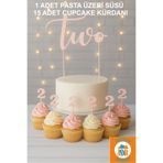 Atolye Doruk Pembe 2 Yaş Doğum Günü Pasta Süsü- TWO Pasta Yazısı-2 Rakamı Cupcake Kürdanı -Kız Bebek Doğum Günü