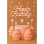 Atölye Doruk Pembe Balonlar Doğum Günü Pasta Süsleme Seti- Happy Birthday Pasta Yazısı-Balon Cupcake Kürdanı