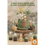 Atölye Doruk SAFARİ Temali Doğum Günü Pasta Seti Pastel Safari Cupcake Pasta Kürdanı-Safari Kürdanlı Pasta Süsü