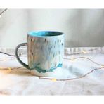 Atölye Lu El Yapımı Stoneware Kupa - Açık Mavi - Yeşil