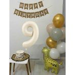Atölye Mi 9 Yaş Balon Seti Zürafa Balonlu Happy Birthday Bannerlı Doğum Günü Balon Süsleme Seti