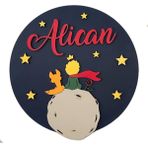 Atölye Selçukum İsme Özel Ahşap Bebek Kapı Süsü - Gece