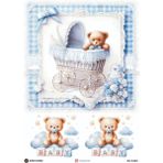 Atölye Smile 3465 Mavi, Çerçeve, Ayıcık Desenli 29*42 cm Pirinç Dekopaj
