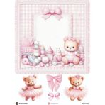 Atölye Smile 3466 Pembe, Çerçeve, Ayıcık Desenli 29*42 cm Pirinç Dekopaj