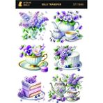 Atölye Smile ST1046 Mor Tonları, Çiçek, Pasta Desenli Açık Zemin Sulu Transfer 25*35 cm