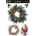 Atölye Smile ST1047 Yeniyıl Çelengi, Noel Baba Desenli Açık Zemin Sulu Transfer 25*35 cm