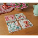 Atölye Tropikal ve Akdeniz Esintili Bardak Altlığı 4’lü Set Doğal Taş (10X10 Cm) - 10 x 10 cm