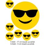 Atölye7 Tasarım Gözlüklü Sırıtan Yüz Emoji 7 Adet A4 Yenilebilir Süsü Pasta Kurabiye Şeker Hamuru Kağıt Baskısı