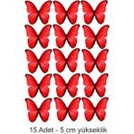 Atölye7 Tasarım Kırmızı Kelebek 15 Adet 6 cm 4 cm Yenilebilir Pasta Süsü Kurabiye Cupcake Şeker Hamuru Kağıt Baskısı