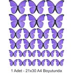 Atölye7 Tasarım Mor Kelebekler 20X24 cm A4 Yenilebilir Pasta Kurabiye Şeker Hamuru Kağıt Hd Kalite Yüksek Baskısı