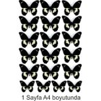 Atölye7 Tasarım Siyah Kelebekler Deseni A4 Yenilebilir Süsü Pasta Kurabiye Şeker Hamuru Kağıt Baskısı