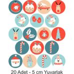 Atölye7 Tasarım Yılbaşı Christmas 20 Adet 5 cm Yenilebilir Pasta Süsü Kurabiye Cupcake Şeker Hamuru Kağıt Baskı