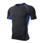 ATRACTIVOLL Erkek spor tişörtü, fitness, kısa kollu, nefes alır, aktif giyim, koşu tişörtü, fitness stüdyosu, hızlı kuruyan antrenman tişörtü, siyah+mavi, XXL