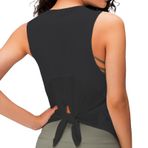 ATRACTIVOLL Kadın spor atleti, kolsuz, fonksiyonel üst parça, koşu tişörtü, bisiklet yaka, nefes alan file sırt kısmı hafif, yoga, fitness, jogging, koşu, antrenman, jimnastik antrenmanı için, Siyah,