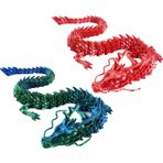 Atsmoce® Kristal ejderha figürü, 3D baskılı ejderha, hareketli eklemli ejderha, sürpriz ejderha, sürprizlerle dolu bir hediye, yatak odası/çalışma masası dekorasyonu (yeşil + kırmızı)