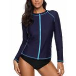 ATTRACO Kadın Rashguard Mayo Fermuarlı Önden Güneş Korumalı Yüzme Gömleği UPF 50+, Katı Lacivert, M