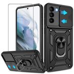 ATUMP Samsung Galaxy S21 Plus Kılıfı ile Uyumlu HD Ekran Koruyucu Sürgülü Kamera Kapağı, 360° Dönen Halka Dayanak [Askeri Sınıf] Kılıf Samsung Galaxy S21 Plus için, Siyah