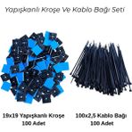 Atx Yapışkanlı Kroşe Kablo Bağı Seti Kablo Klipsi Seti 200 Parça Set - Siyah