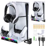 Auarte PS5 konsol/Slim konsol için RGB duvar askısı, Dual Controller şarj istasyonu (15 RGB) ile metal duvar askısı, kulaklık tutuculu ve Playstation 5 Slim Disk ve Dijital için 3 USB hub