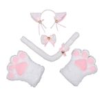 Aublinto Sevimli saç takısı, alın bandı, saç tokası kostümü, anime cadılar bayramı kostümü, kedi kulağı ve kuyruk seti, kulak ve pelüş pençe eldiven, kostümlü oyun, fantezi elbise, aksesuar, çocuklar,