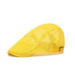 Aublinto Vintage Karo Şapka Klasik Sekizgen Şapka Kemo Şapka Şapka Kadın Newsboy Şapkaları Yaz Şapkası UV 50 Koruma Siperlikli Şapka Trendy Mesh Flat Cap Cabbie Kadınlar ve Erkekler için, Sarı, Ölçü