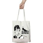 Audrey Hepburn Güzellik Makyaj Iki Tarafı Kalıcı Baskılı Yıkanabilir Bez Çanta Omuz Çantası