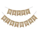 Augesak Happy Birthday çelenk afişi, doğum günü afişi, keten, vintage, Happy Birthday çelenk kumaş, doğum günü, doğum günü kutlaması için flama zinciri, bebek duşu dekorasyonu (beyaz)
