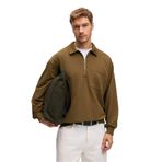 AUGUST Erkek %100 Pamuk Yarım Fermuarlı Yakalı Cepli Süs Etiketli Haki Sweatshirt