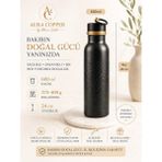 Aura Copper Kalın Bakır Matara – 600 ML El Işçiliği Suluk - Su Saklama Şişesi Siyah/rose