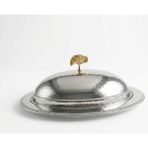 Aura Copper Lüks El Dövmesi Kapaklı Bakır Sunumluk Tepsi (30 - 35 - 40 Cm) - Bakır Servis Tabağı - 30 cm