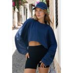 Aura Crop Long Sleeve T-Shirt Mavi