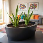 Aura Elipso 40x30x20cm Elips Fiber Saksı Mat - İç ve Dış Mekan Büyük Saksı (Antrasit)