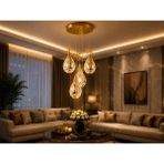 Aura Lighting Aura Lıghtıng Gold Damla Model 4'lü Sarkıt 4 Renk LED Modern Kumandalı Salon/Antre/Oda Avizesi (Beyaz Sarı Günışığı) Gece MODLU