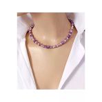 Aura Mor Silindir Ametist Doğal Taş Choker Kolye