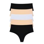 Aura Pure Touch Kadın Yüksek Bel Tanga Külot 5'li Paket (SİYAH-TEN-BEYAZ, M)