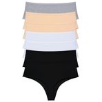 Aura Pure Touch Kadın Yüksek Bel Tanga Külot 7'li Paket (SİYAH-TEN-BEYAZ-GRİ, XL)