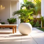 Aura Sphere Fiber Küre Saksı - Çap 50cm x Yükseklik 40cm Büyük Saksı (Beyaz)