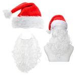 Aurasky Noel Baba Sakal + Şapka, Noel Baba Kostüm Aksesuarları, Noel Şapkası Pelüş Kenar, Noel Baba Kostümü, Noel Baba Kostümü, Noel Baba Kostümü