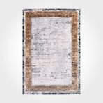 Aurelia Gri Çerçeveli Etnik Viskon Kolay Temizlenen Yumuşak Makine Salon Halı-I-Cr-Kristal-18114-100x500