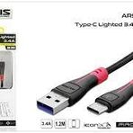 Auris ARS-CB26 3.4A 1.2 mt Işıklı Örgülü Fast Type-C Zore Data Şarj Kablosu