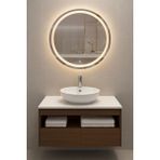 Aurora 60CM Banyo Dolabı Seti (Yuvarlak Ledli Dokunmatik Ayna + Mdf Lavabo Dolabı, Seramik Lavabo) - Ceviz