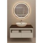 Aurora 80CM Banyo Dolabı Seti (Yuvarlak Ledli Dokunmatik Ayna + Mdf Lavabo Dolabı + Seramik Lavabo) - Beyaz