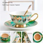 Aurora Yeşil 200 ml Avrupa Asil Kemik Çini Kahve Fincanı Tabağı Kaşık Seti 200 ml Lüks Seramik Kupa Üst Sınıf Porselen Çay Bardağı Cafe Parti Drinkware (Yurt Dışından) - 1 Adet - Renkli - 1 lt