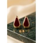 Aurrari Gold Bordo Mineli Damla Küpe - Standart - Renkli