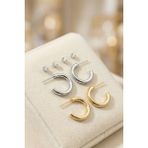 Aurrari Gold ve Silver Çift Halka Küpeler ve 4 Adet Zirkon Taşlı Küpe - Standart - Renkli